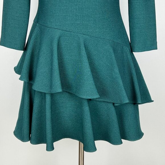 Eliza J Womens Petite Emerald Green Tiered Ruffle Knit Dress 3/4 Sleeve size 4P - Picture 4 of 12